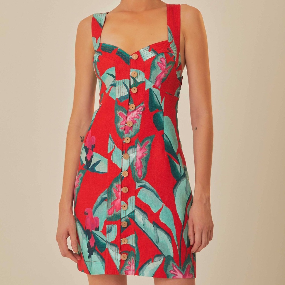 Red Summer Foliage Mini Dress